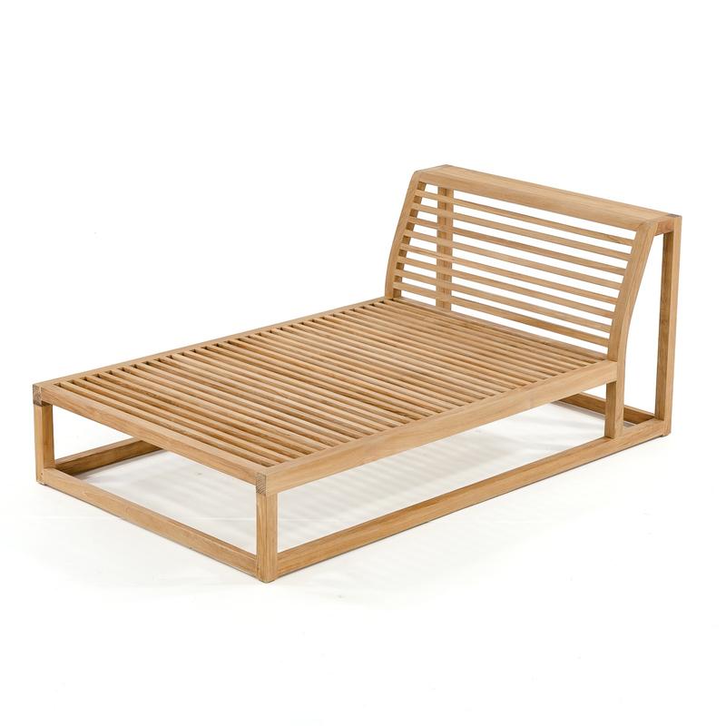 alt="16800 Maya Teak Chaise Daybed frame top view on white background"