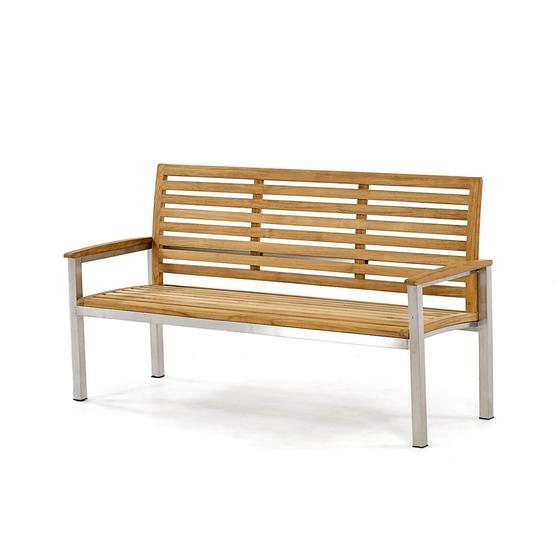 23200 Vogue 5 foot Teak and Stainless Steel Bench angled view on white background