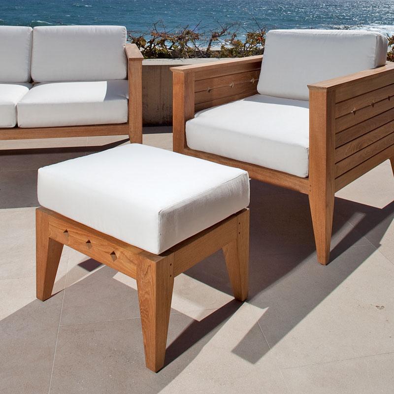 alt="teak outdoor chairs and ottoman"