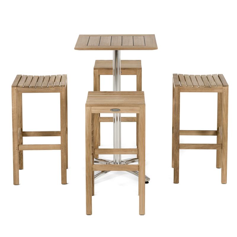 alt="70670 Somerset 5 piece Pub Bar Table and 4 teak Backless Barstools Set on white background"