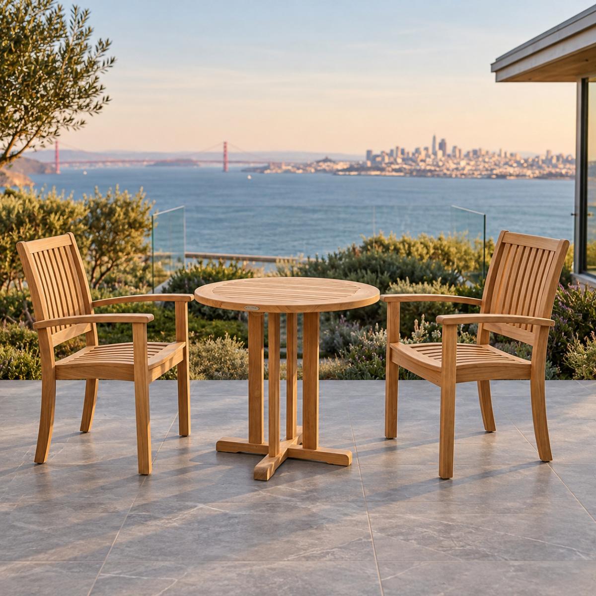 Sussex 3 pc Teak Round Bistro Set — picture A