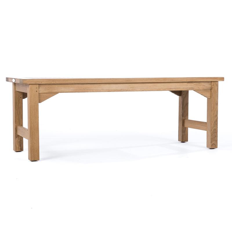 alt="13940 Veranda 4 foot Teak Backless Bench side profile view on white background "