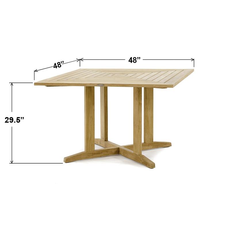 alt="15823 Pyramid Teak 48 inch Square Dining Table showing autocad on white background"