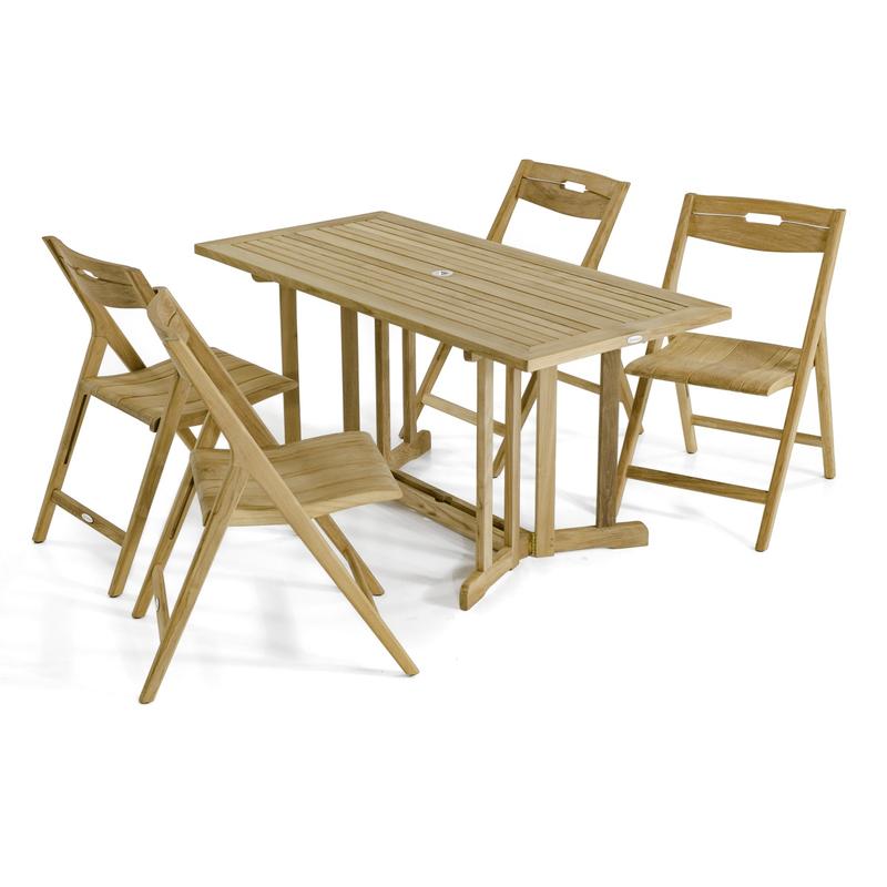 alt="70475 Surf Nevis 5 piece teak rectangular Dining Set angled view on white background"
