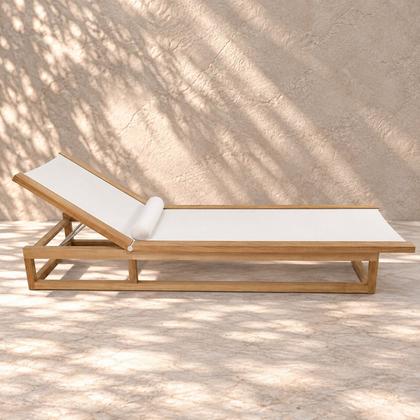 Teak and Sling Chaise Lounger