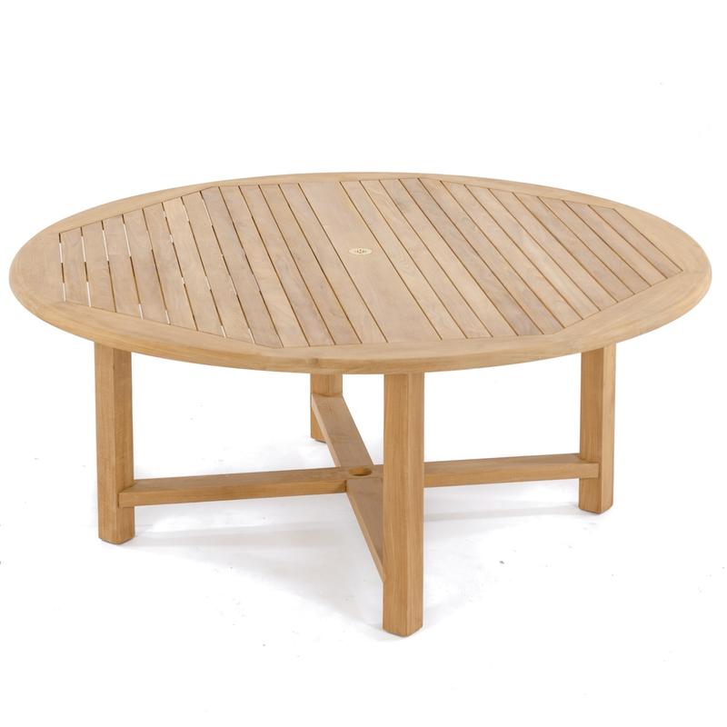 alt="70018 Buckingham Barbuda teak 72 inch diameter round dining table on white background "
