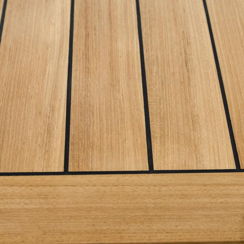 alt="17105 Alicante teak Trolley Cart showing sikaflex sealant between teak slats of table top"