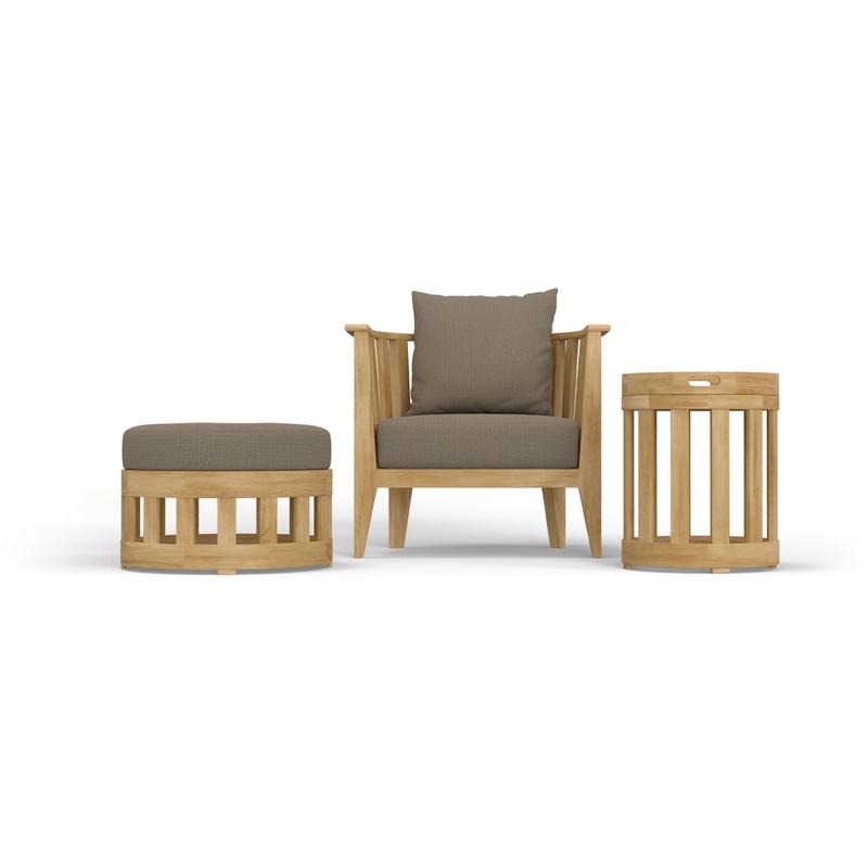 alt="70257 Kafelonia 3 pc Chair & Ottoman Set of Kafelonia Club Chair and Ottoman and Side Table with removable tray in front view on white background"