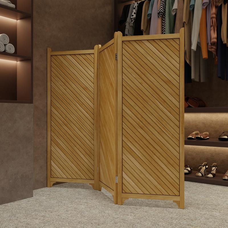 alt="18252 Veranda Privacy Screen opened on carpet in a closet showing clothes and shoes in the background "