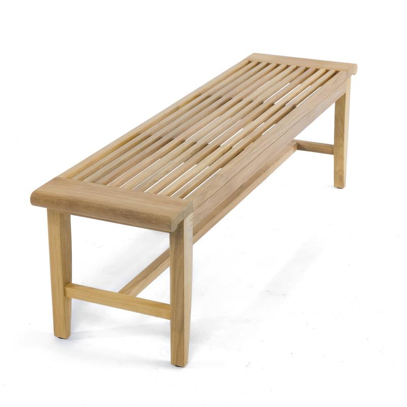 alt="13916 Laguna Teak 5 foot Backless Bench angled view on white background"