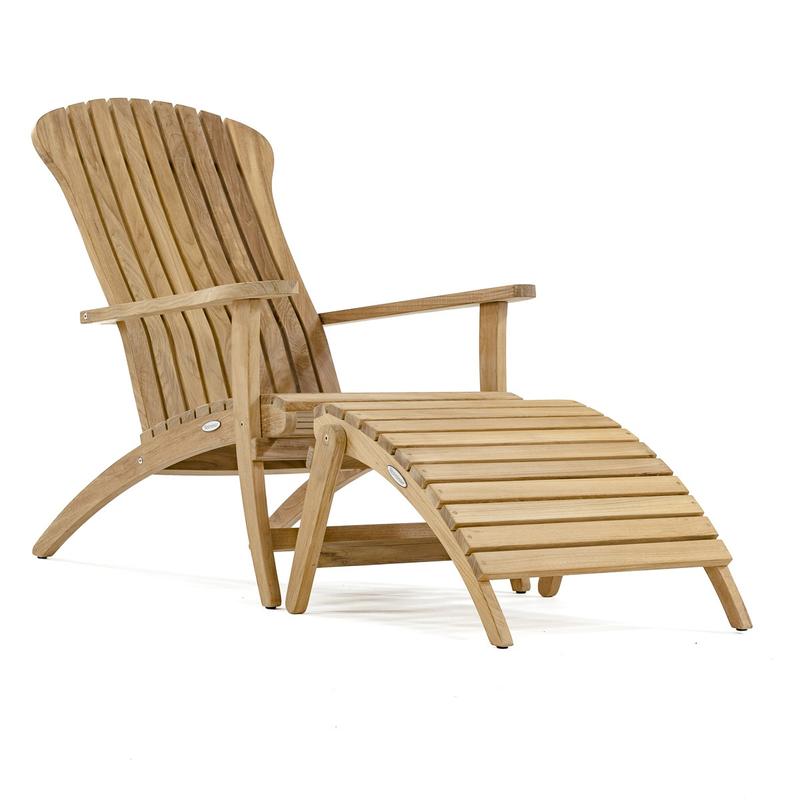 alt="18607 adirondack teak footrest angled in front of teak adirondack lounger on white background"