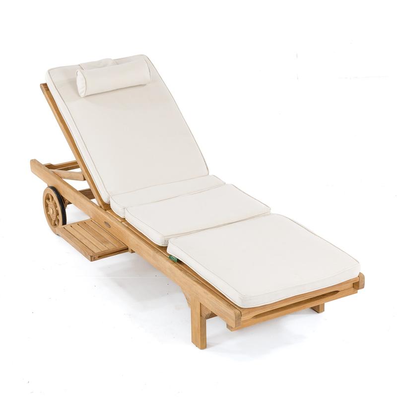 alt="70510 Somerset teak chaise frame with optional cushions angled showing upright back rest and knee area flat on white background"
