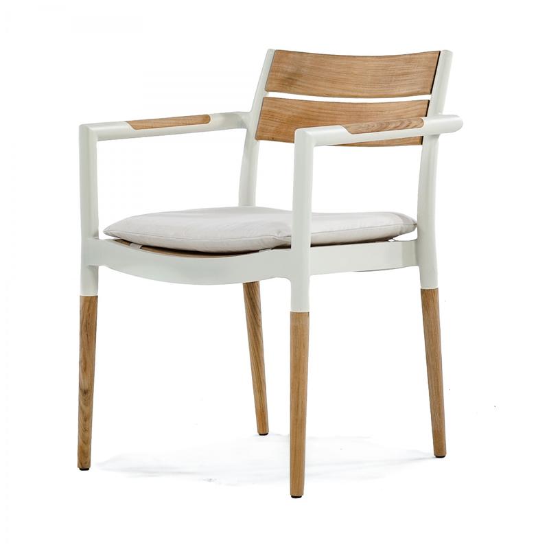 alt="22916 Bloom Dining Chair angled view with optional canvas color cushion on seat on white background"
