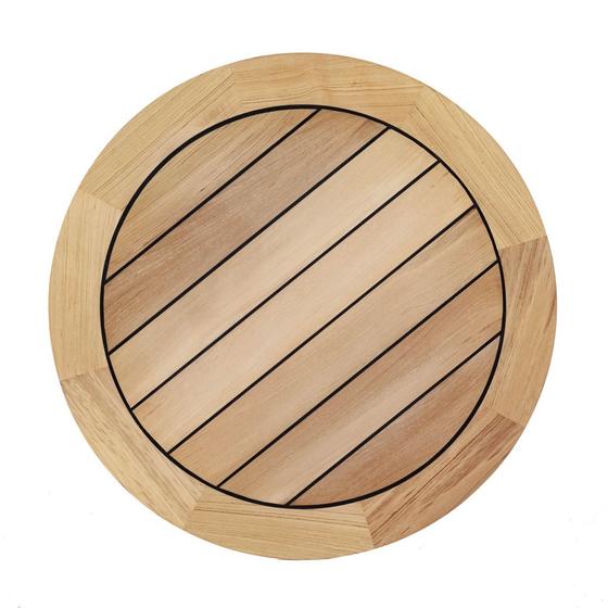 15762 Vogue 48 inch diameter Round Table Top with sikaflex sealant between teak slats on white background