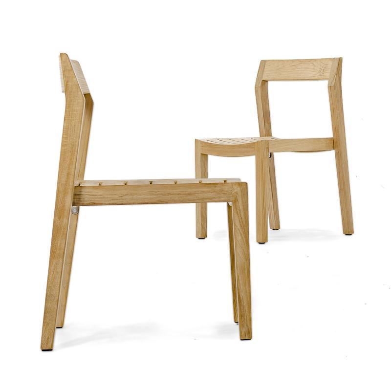 alt="70608 Barbuda Horizon teak 2 side chairs with one side angled and the other side profiled on white background"