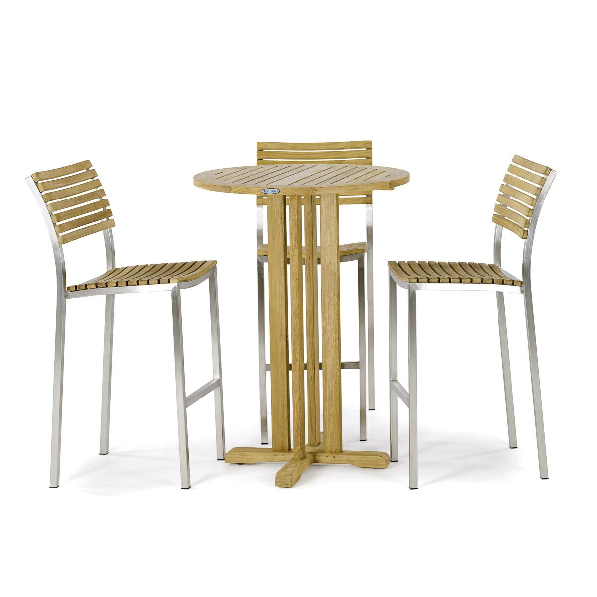 Round Vogue Teak Barstool Set — picture A