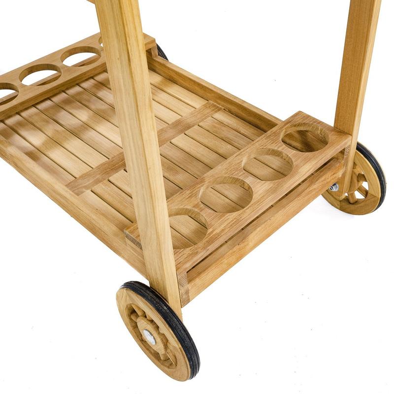 alt="thumbnail image of 17105S Alicante teak Trolley Cart angled bottom view on white background"