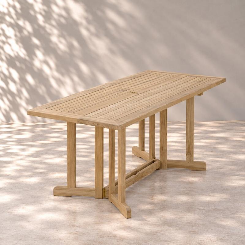 alt="Nevis Rectangular Teak Folding Table with Stainless Steel Hardware - Picture A"