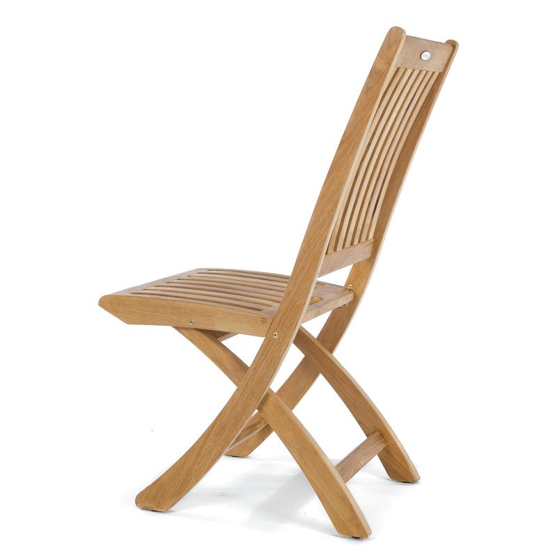 alt="70026 Buckingham Barbuda teak folding side chair rear side view on white background"