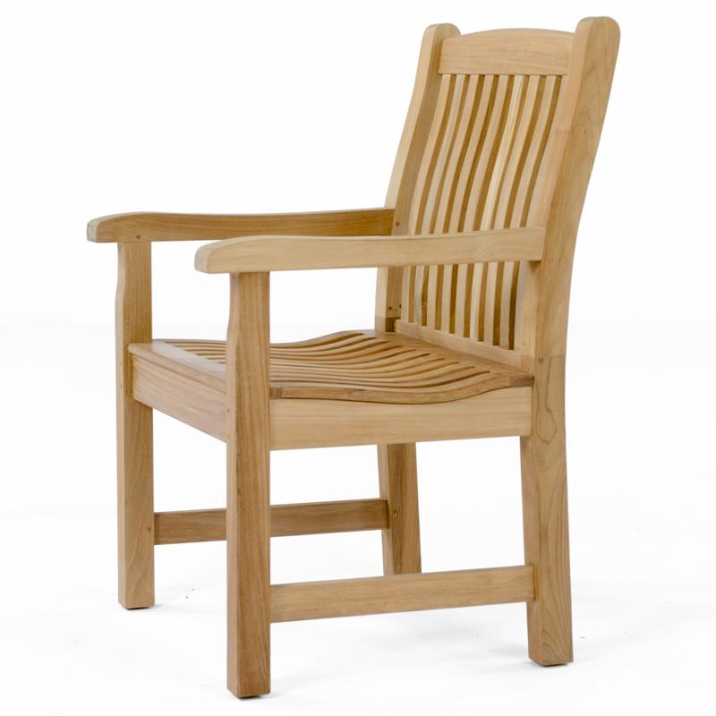 alt="70481 Veranda Vogue teak dining armchair angled left side view on white background"