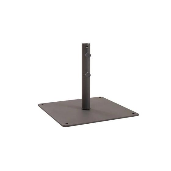 58101BY - WT Square Black Umbrella Base - Long Stem - in angled corner view on a white background