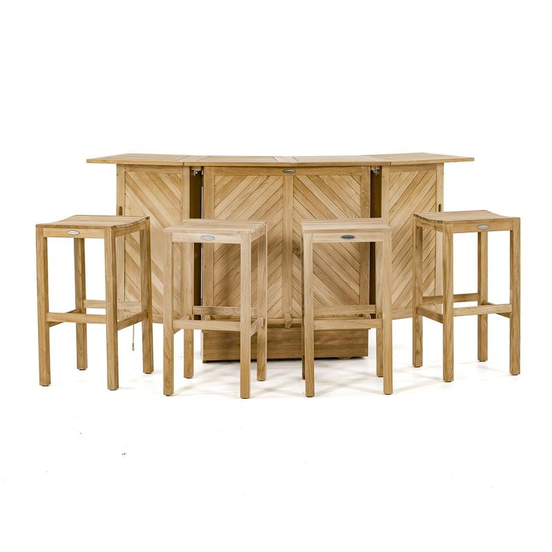 alt="70084 somerset teak five piece bar set fully opened front view on white background"