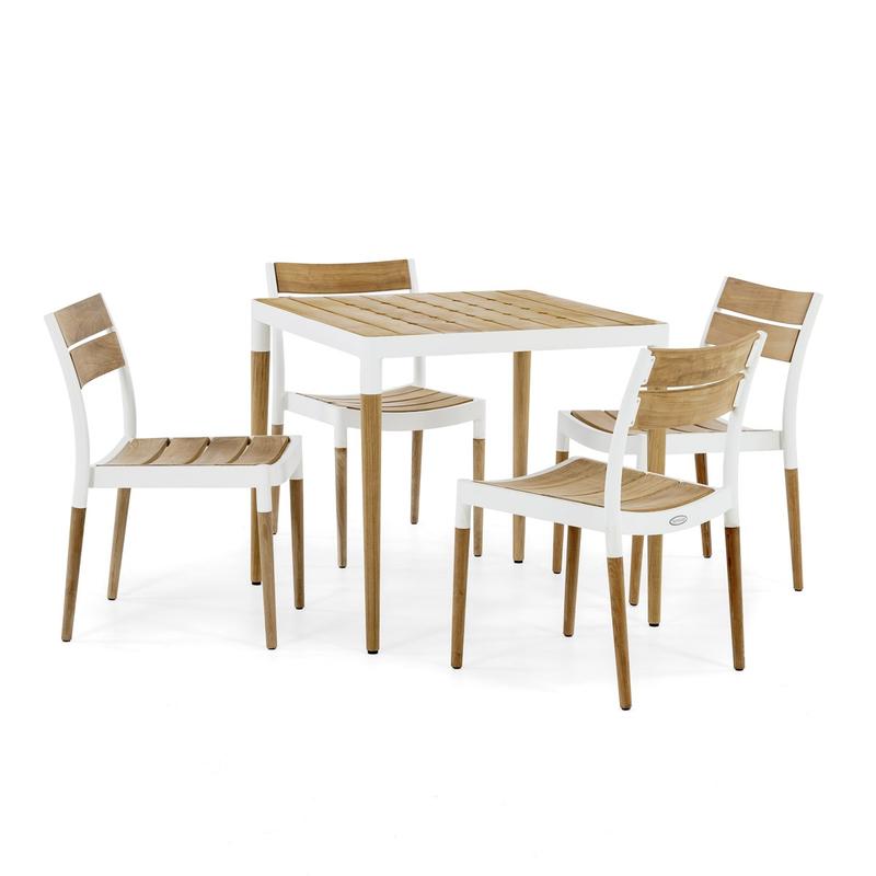 alt="70750 Bloom 5 piece Dining Set with wood tabletop on white background"