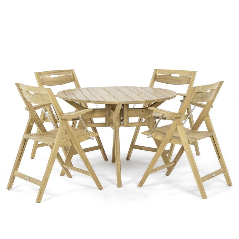 alt="12916 Surf Teak Armchairs with 4 foot Surf folding round table"