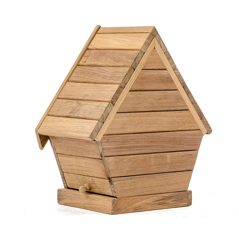 alt="19003 teak bird house rear side view on white background"