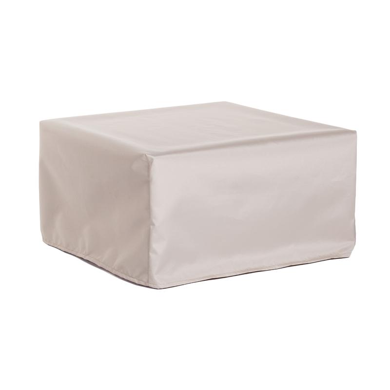 alt="68800DP Maya Ottoman Cover for 18800DP Maya Teak Ottoman side angled view on white background "