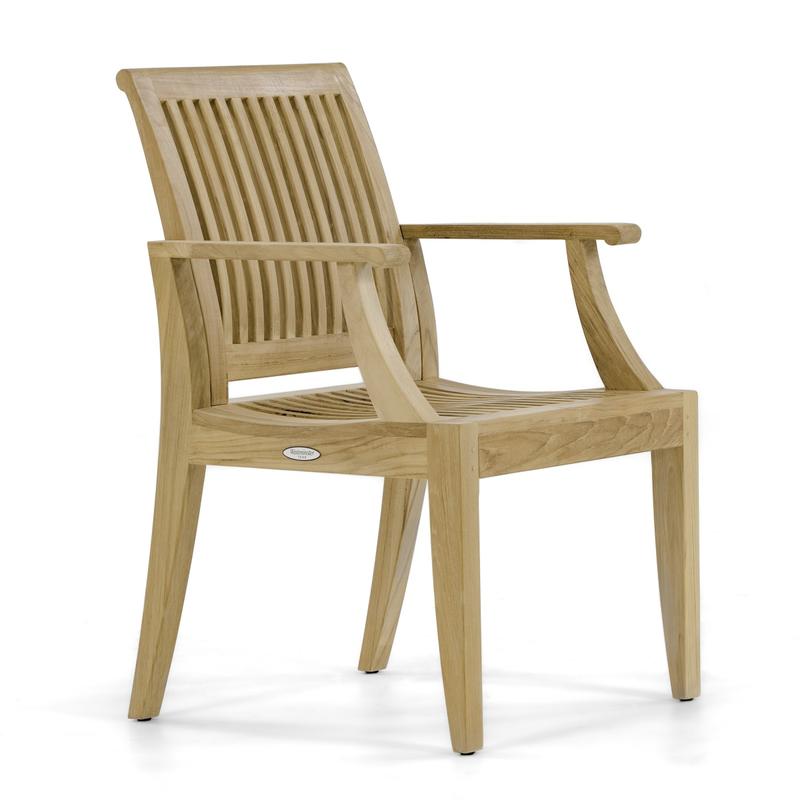 alt="12810 Laguna Teak Dining Armchair facing right side angled view on white background"