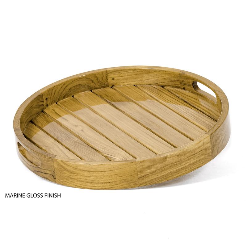 alt="14170TO Kafelonia teak Round Tray angled view on white background"