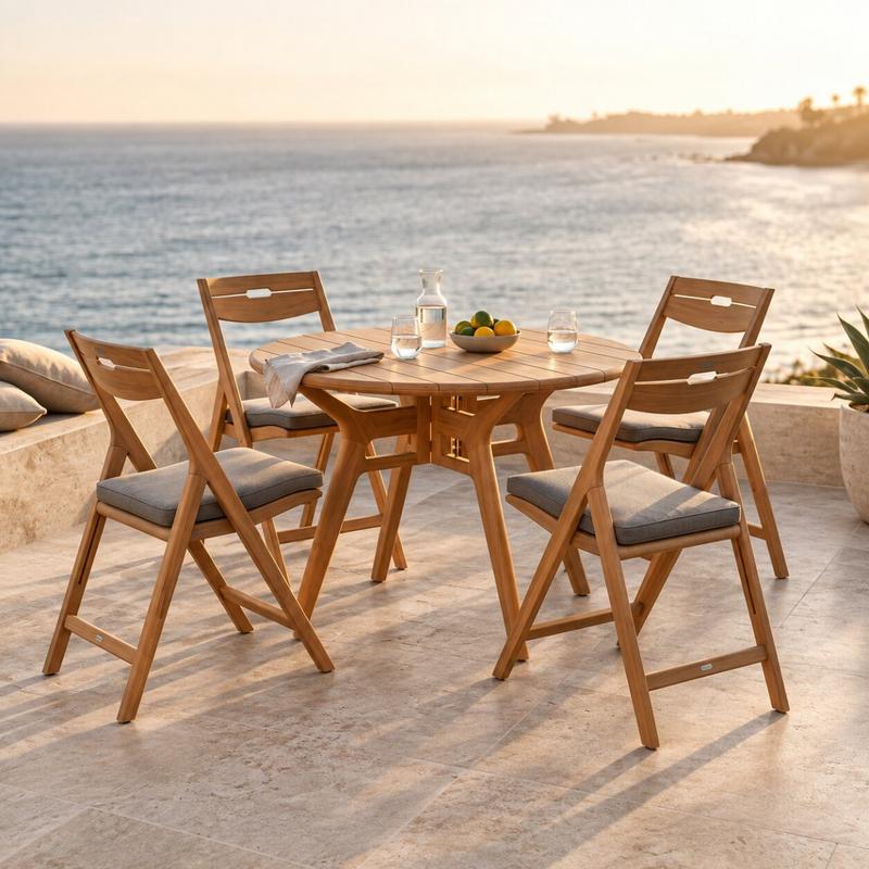 alt="5 pc Surf Round Teak Dining Set - Picture A"