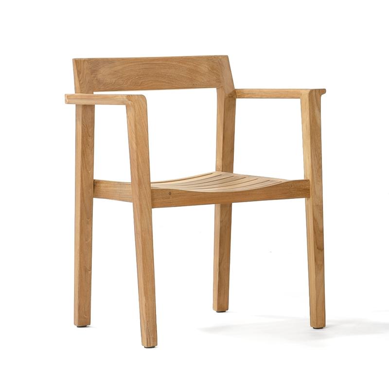 alt="70238 Buckingham Horizon teak dining arm chair angled front view on white background"