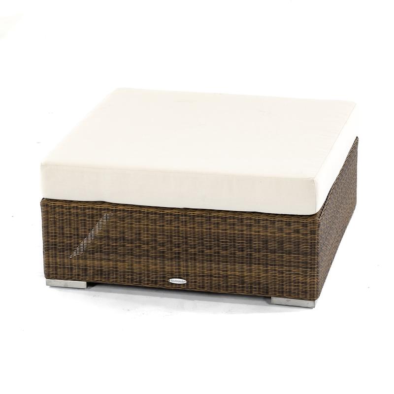 alt="31006dp malaga wicker coffee table and ottoman with optional canvas colored cushion angled view on white background"