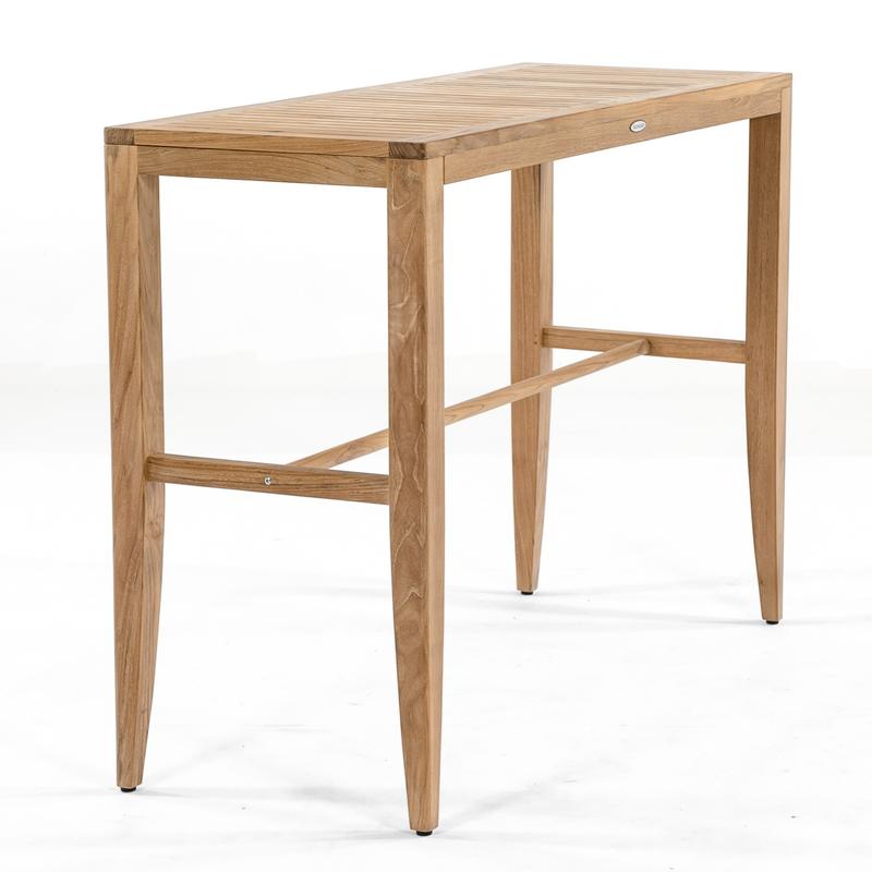 alt="15821 Laguna Teak 5 ft  Bar Table in angled end view on white background"