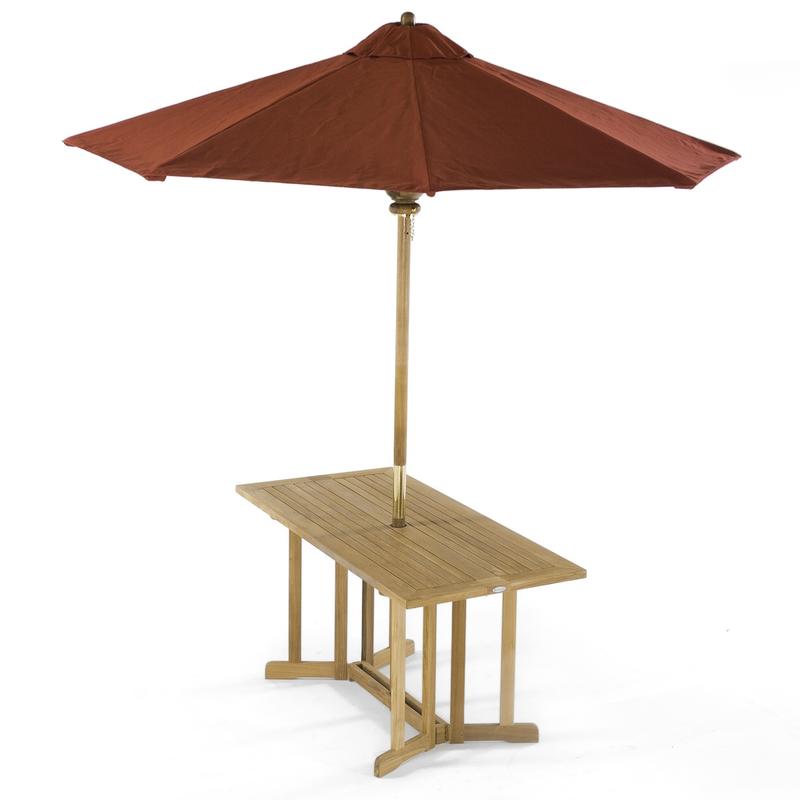 alt="70475 Surf Nevis folding table angled view with optional opened umbrella in table on white background"