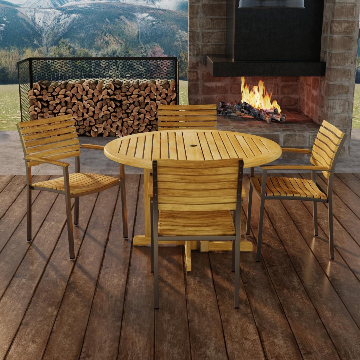 Barbuda Vogue 4 foot Round Teak Dining Chair Set — picture A