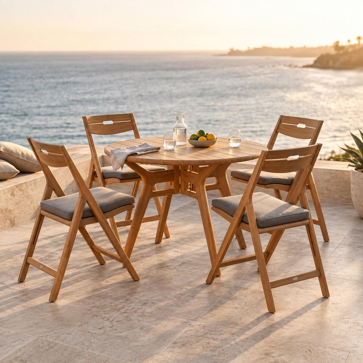 5 pc Surf Round Teak Dining Set — picture A