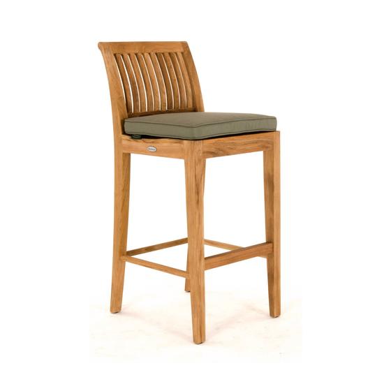 71910CV Laguna Side Counter or Bar Stool Seat Cushion on Laguna teak barstool front angled view on white background