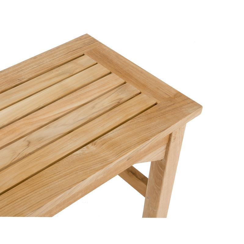 alt="13940 Veranda 4 foot Teak Backless Bench aerial angled view of seat on white background "