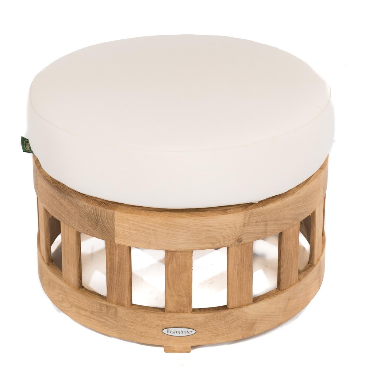 72412LM Kafelonia Ottoman Cushion in Liso Marfil angled view on ottoman frame on white background