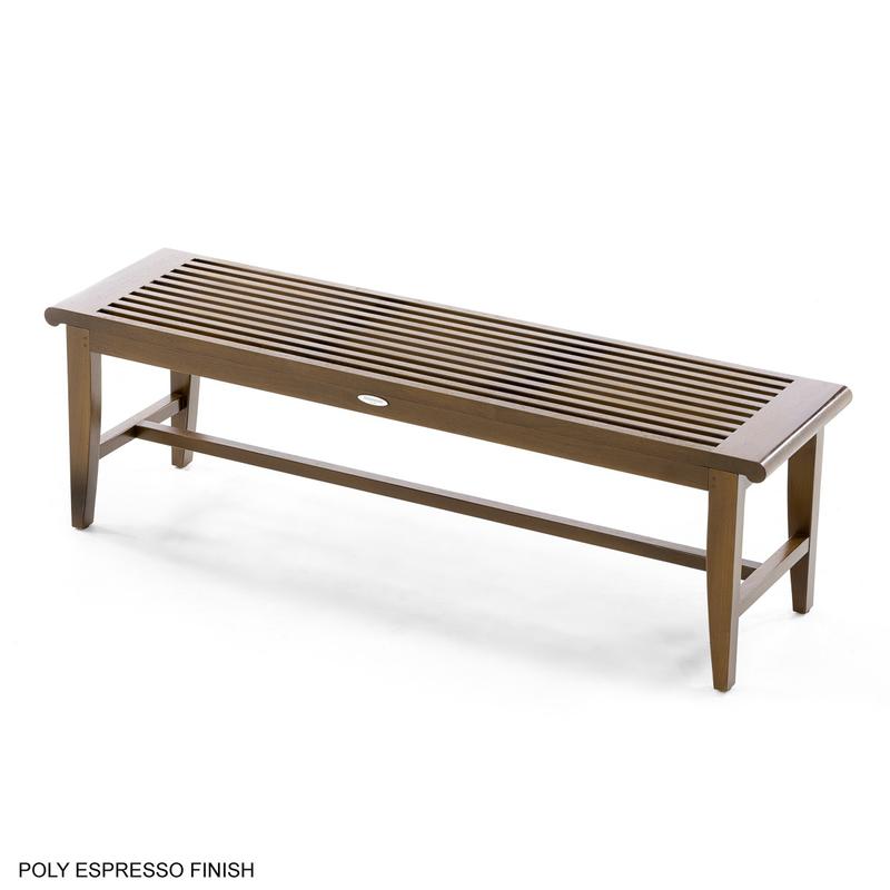 alt="13916 Laguna Teak 5 foot Backless Bench angled view showing marine gloss finish on white background"
