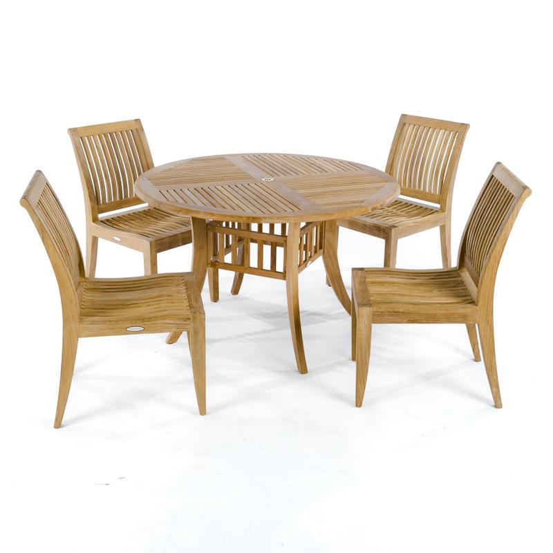 alt="70291 Hyatt Laguna 5 piece teak Dining Set angled top view on white background"