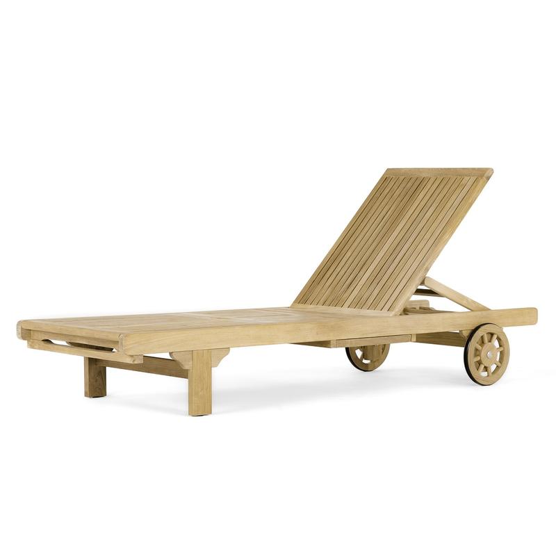 alt="16512s Somerset teak Chaise Lounger angled showing reclining position backrest on white background"