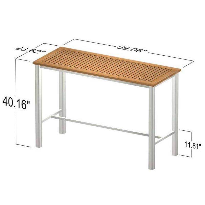 alt="70630 Vogue Somerset teak and stainless steel 5 foot long bar table autocad on white background"
