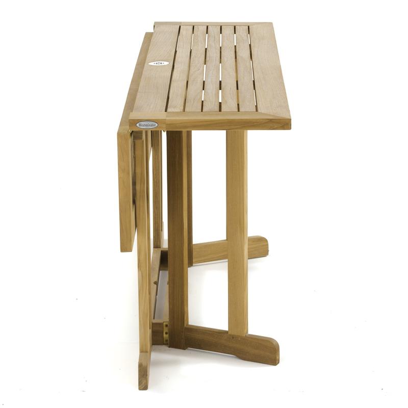 alt="70475 Surf Nevis folding table side view showing one side folded down on white background"