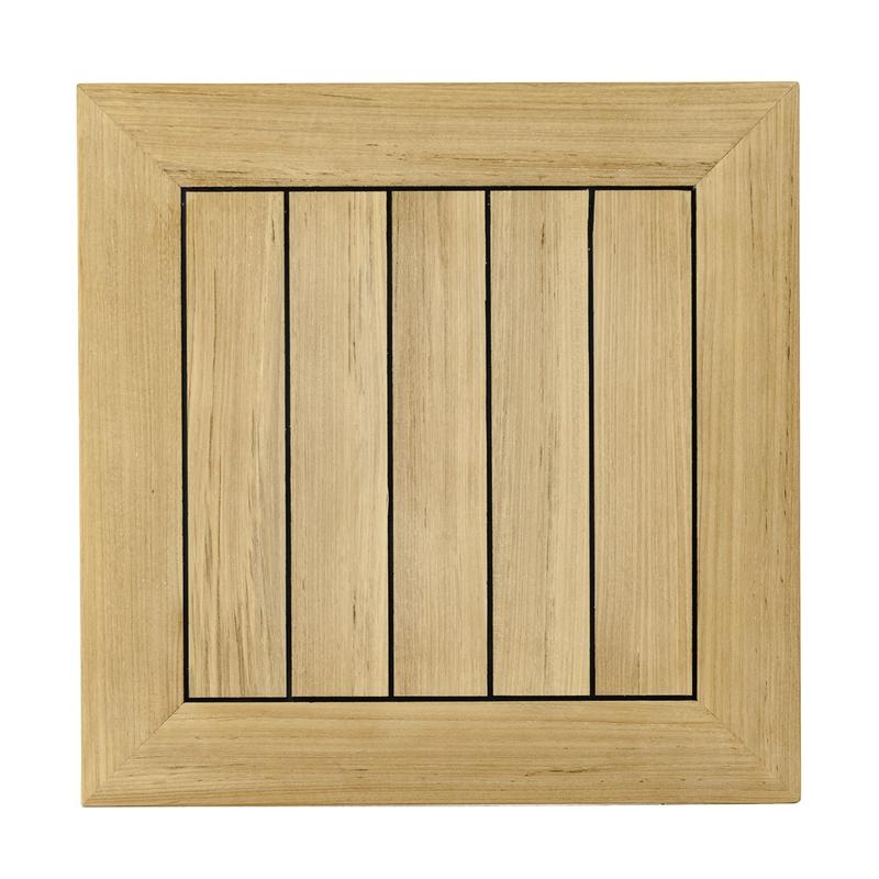 alt="70679 Vogue teak 24 inch square table aerial view of table top on white background"