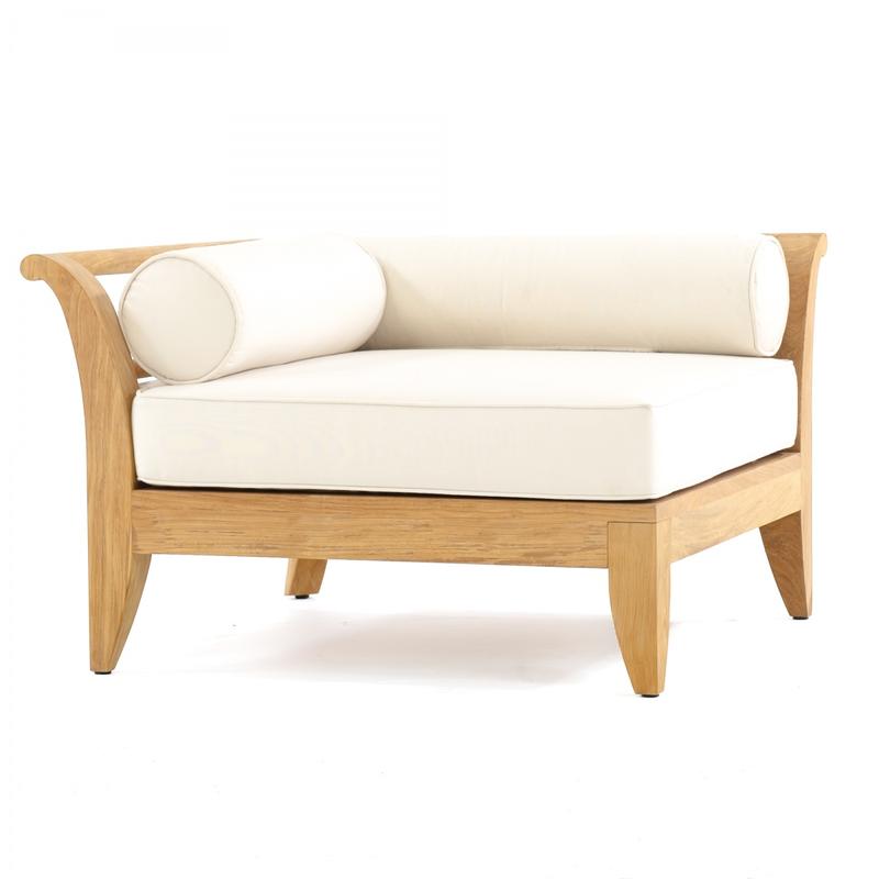 alt="16765 Aman Dais teak Corner Sectional with two bolsters and seat cushion in angled on white background"