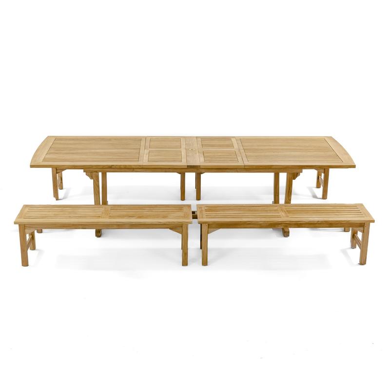 alt="70065 Grand Veranda teak Picnic Bench Set angled on white background"